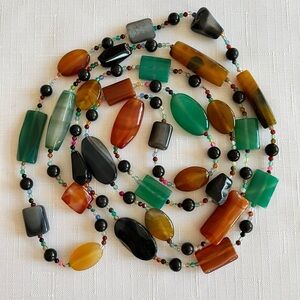 Gorgeous Polished Stone Estate Sale Find Hand Beaded 62" Long Necklace